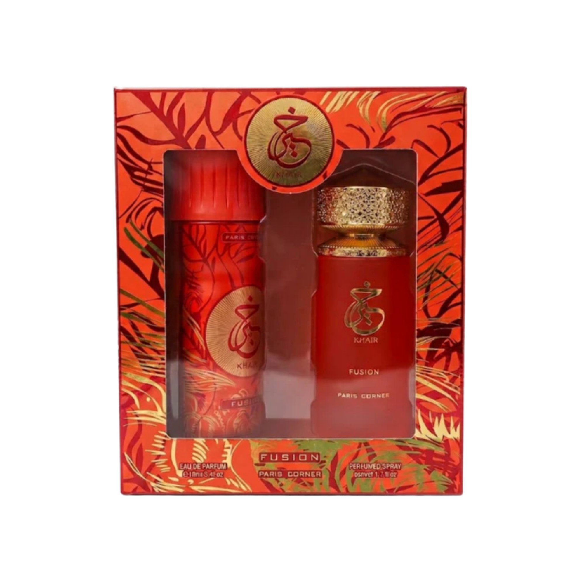 Set Perfume Khair Fusion EDP 100 ml + Perfumed Spray 200 ml Paris Corner